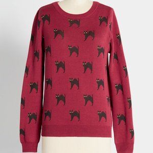 ModCloth Meow or Never Black Cat Pullover Sweater